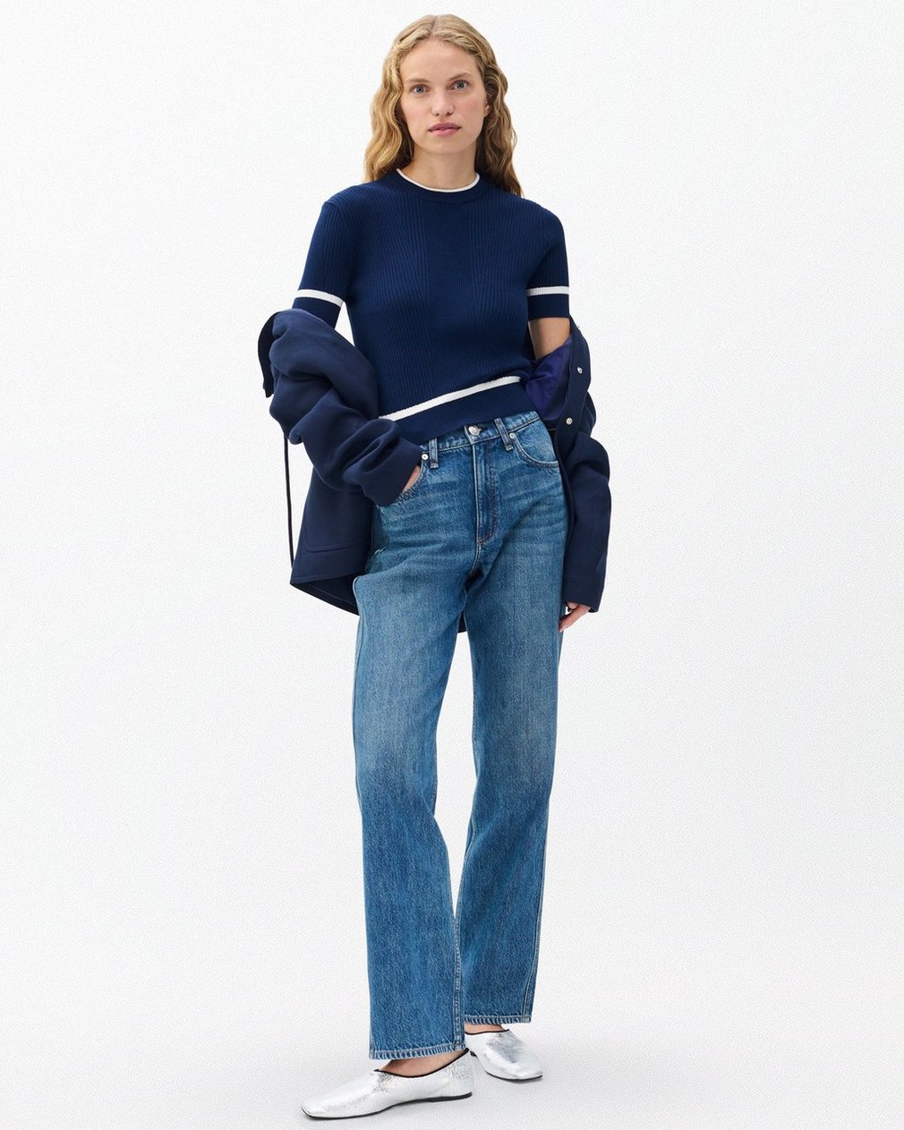 Kassy Ribbed Short-Sleeve Sweater - Navy - Image 3