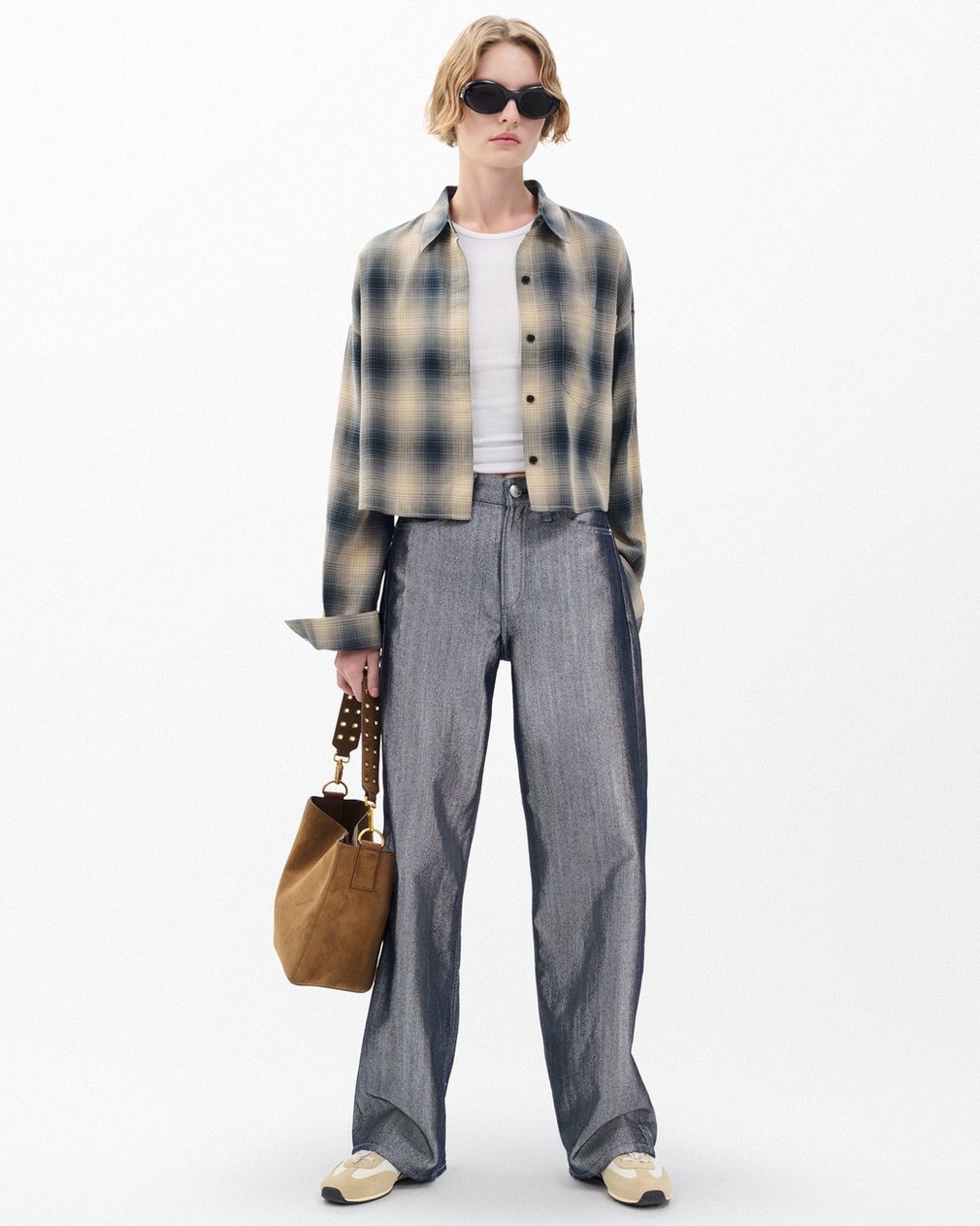 Marin Cropped Plaid Shirt - Navy Plaid - Image 3
