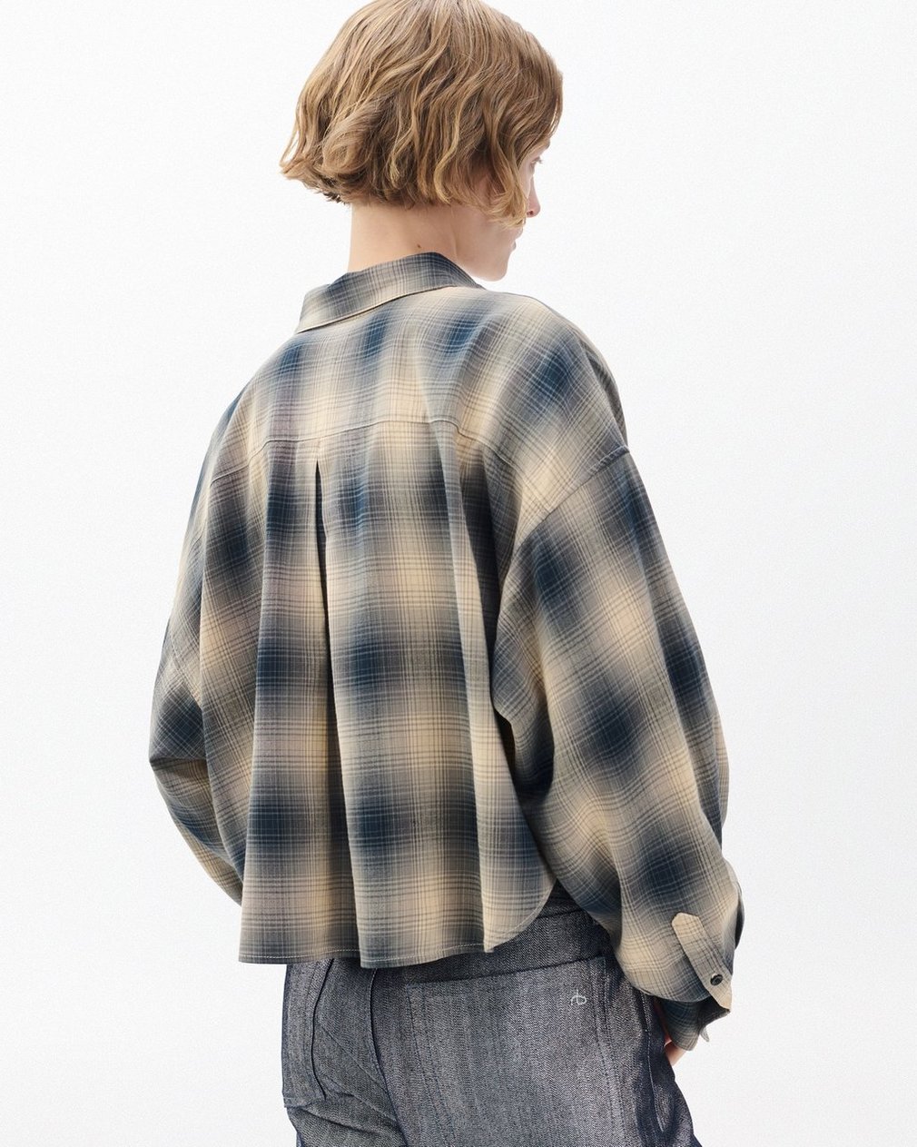 Marin Cropped Plaid Shirt - Navy Plaid - Image 6