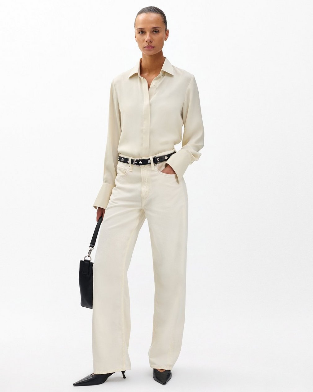 Featherweight Logan Wide Leg - Ecru: Mid-Rise Jean