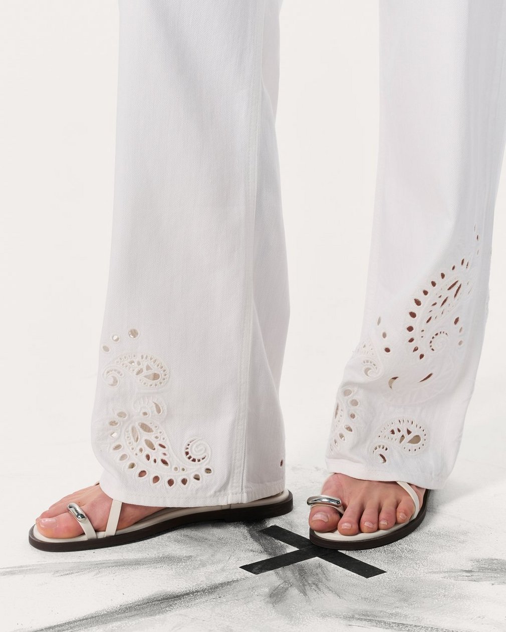 Phoebe Denim Beach Pants - White Eyelet - Image 4