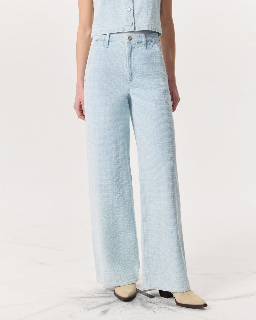 Tailored Sofie Textured Wide-Leg Jeans - Sky Blue Tweed - Image 3