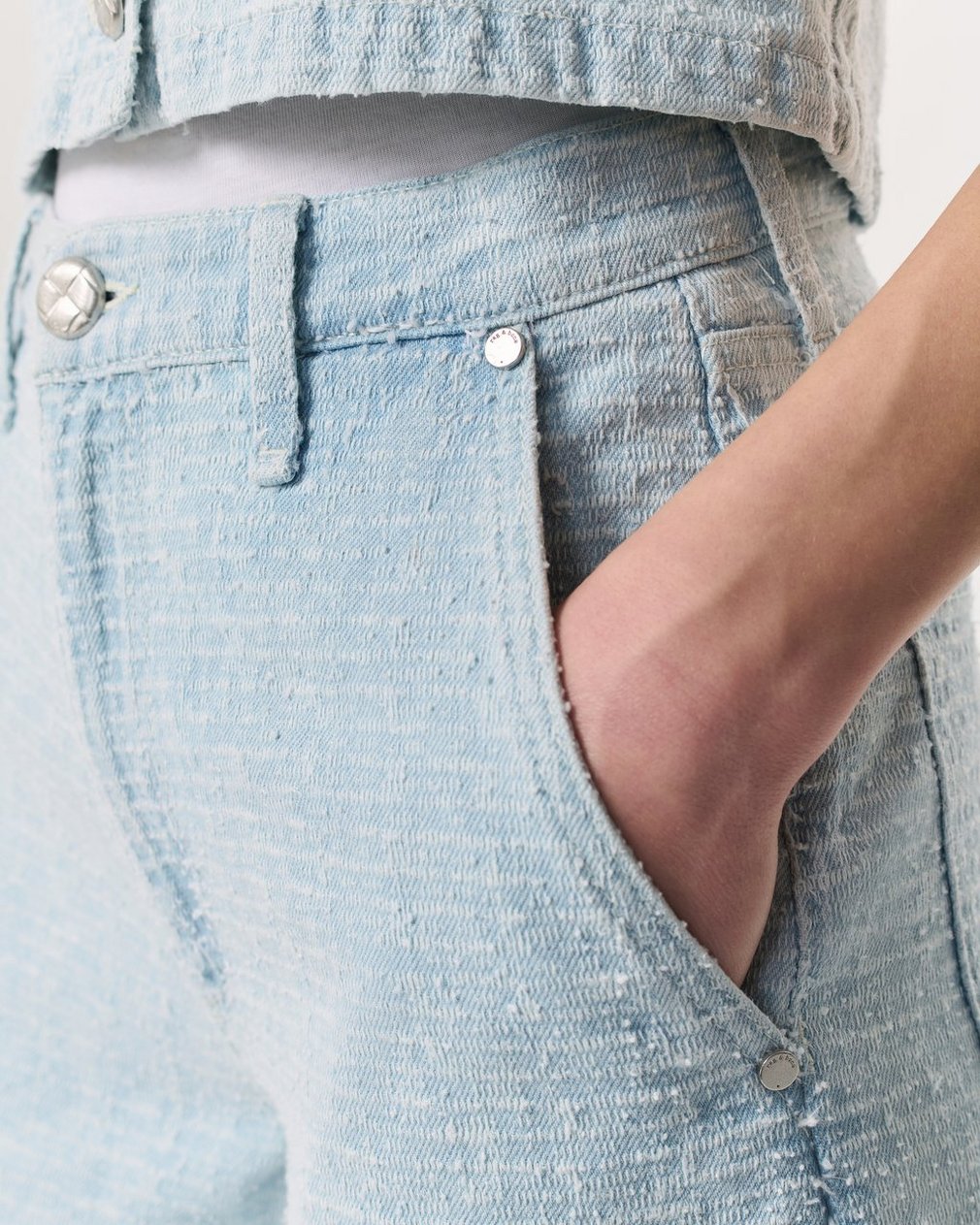 Tailored Sofie Textured Wide-Leg Jeans - Sky Blue Tweed - Image 4