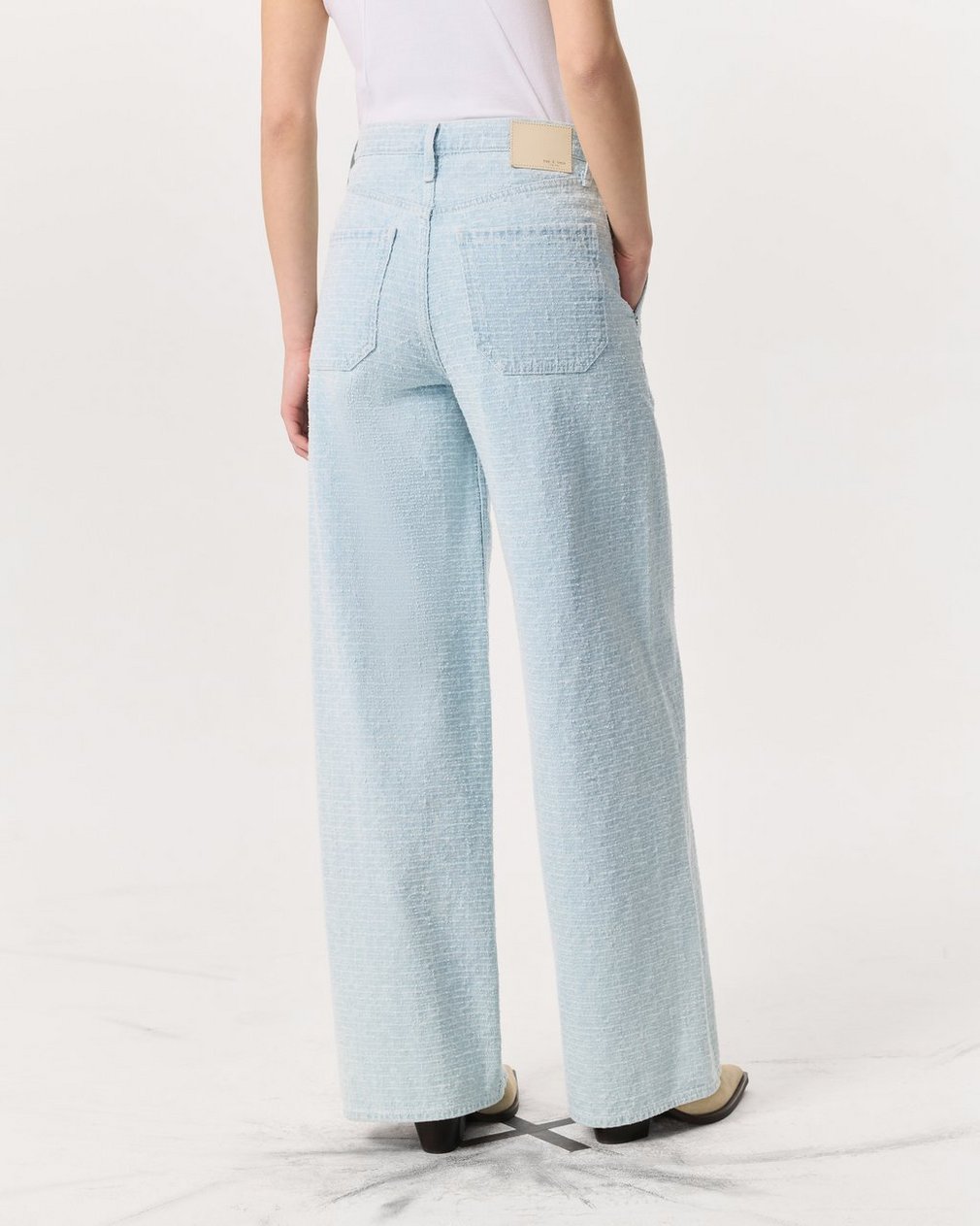 Tailored Sofie Textured Wide-Leg Jeans - Sky Blue Tweed - Image 5