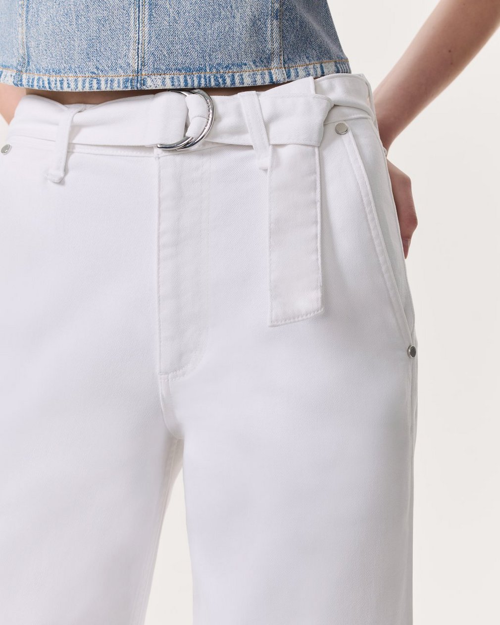 Andi Belted Ankle-Length Wide-Leg Jeans - Optic White - Image 6