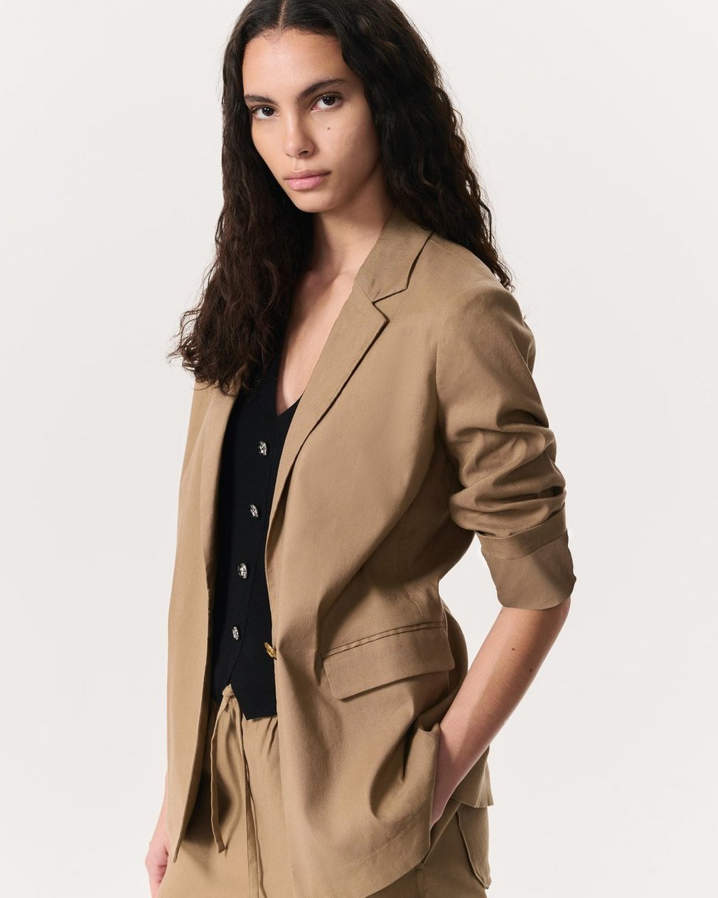 Jennie Linen-Blend Blazer - Muted Brown - Image 3