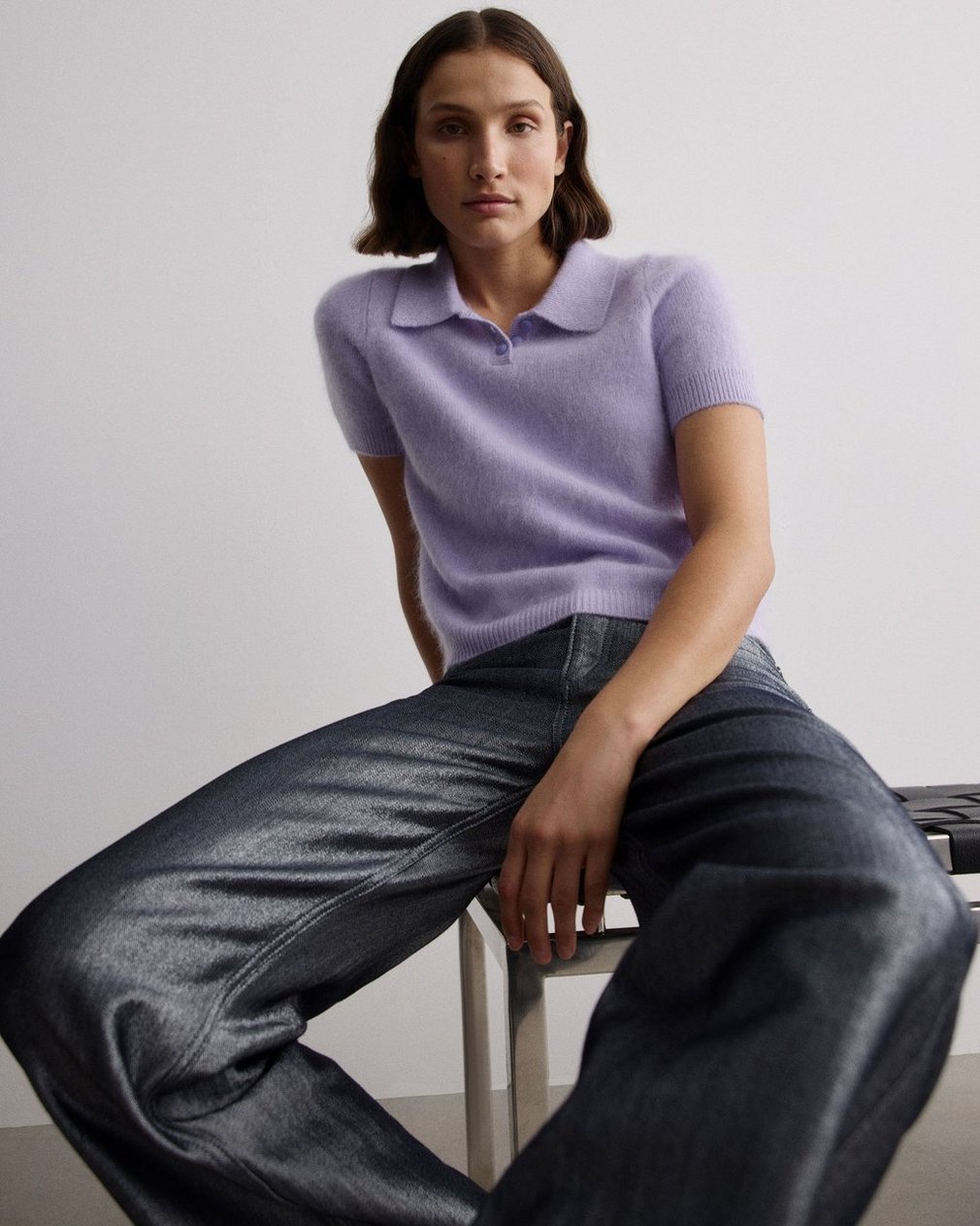 Jada Brushed Cashmere Polo - Lavender - Image 6