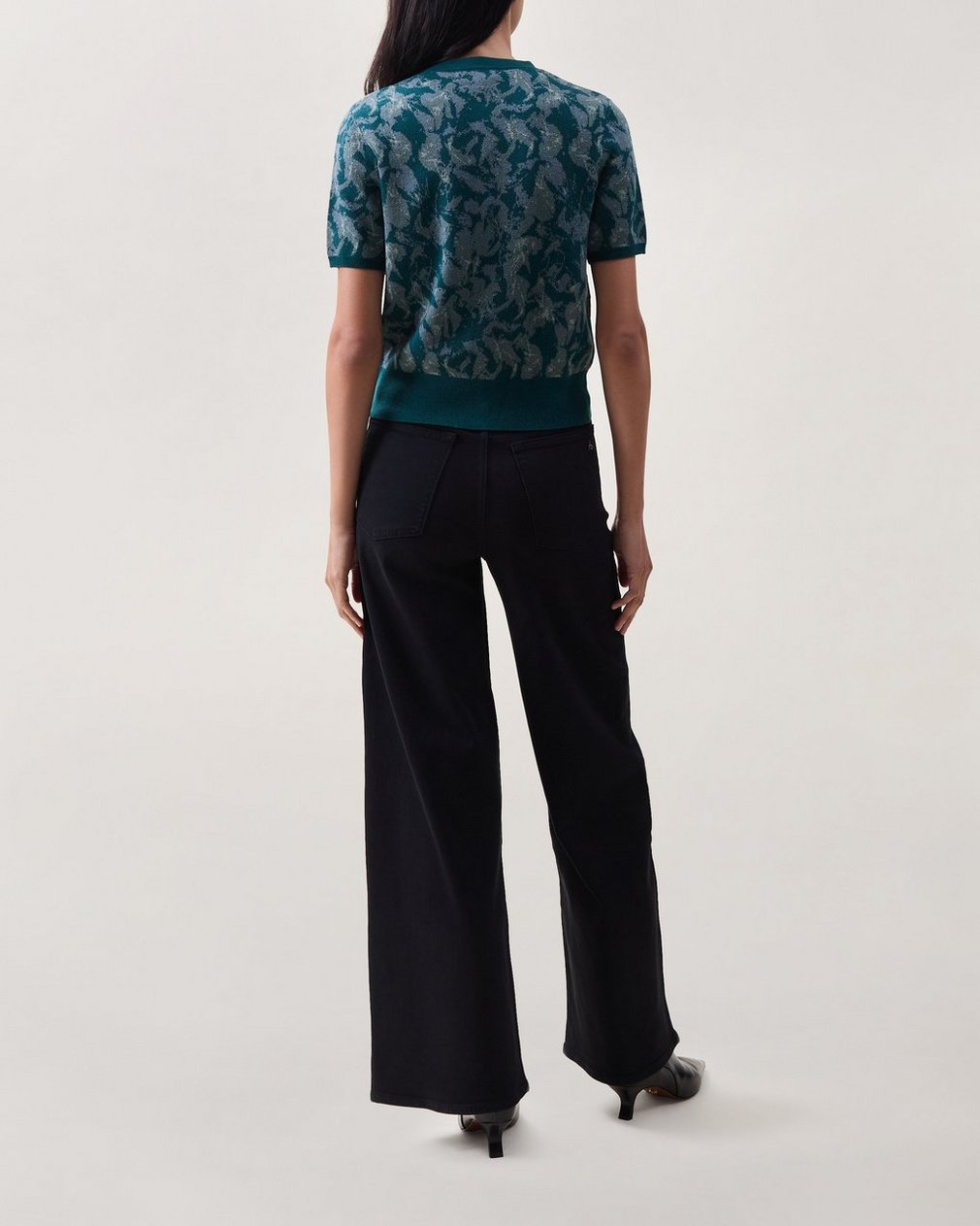 Michal Jacquard Short-Sleeve Cardigan - Teal Petal Multi - Image 2