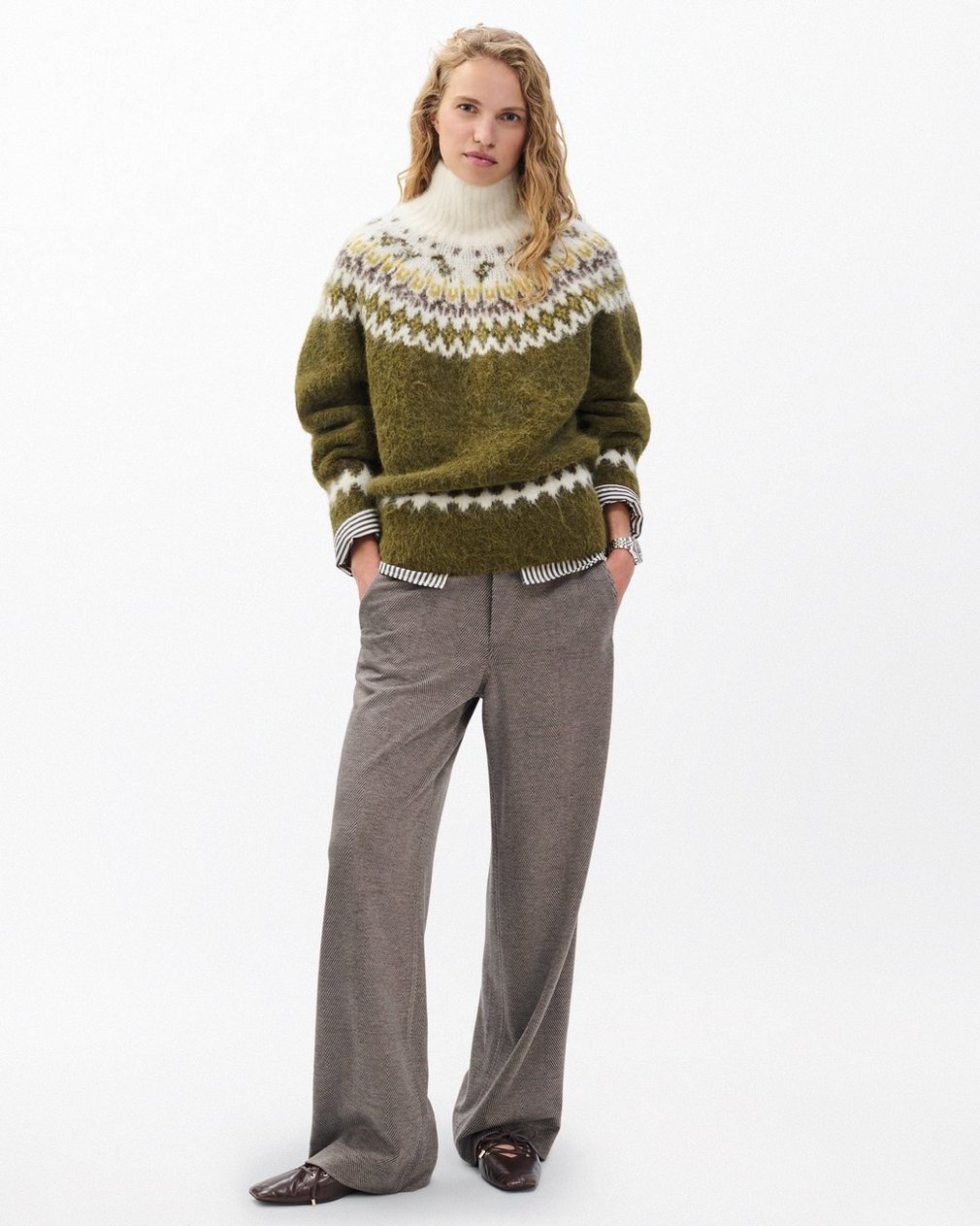 Beth Fair Isle Turtleneck Sweater - Army Multi - Image 2