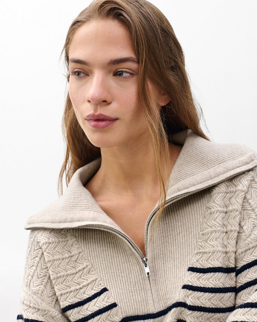 Natalia Cashmere Half-Zip Sweater - Oatmeal Multi - Image 4