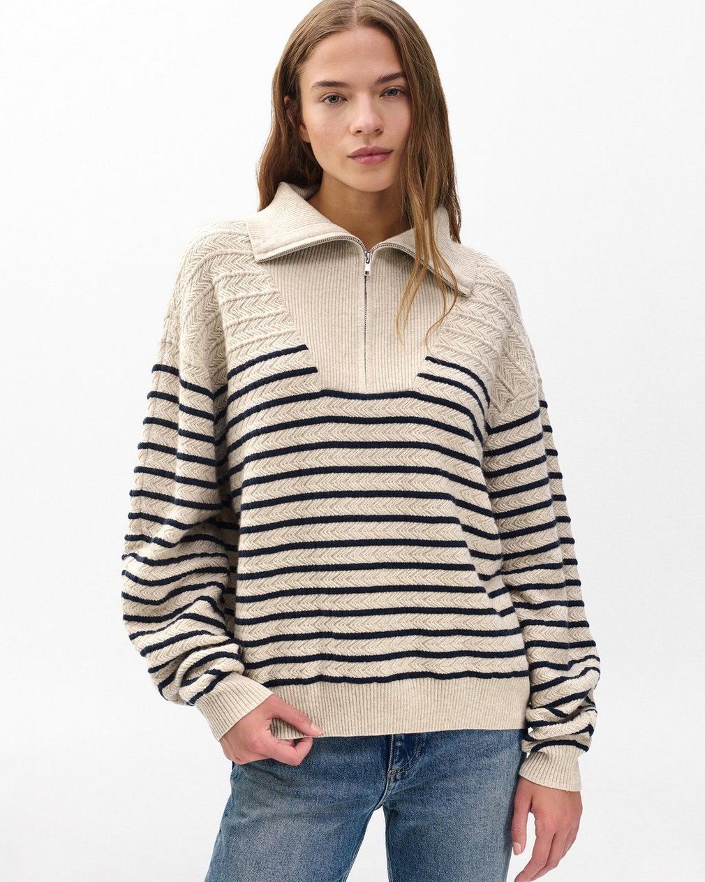 Natalia Cashmere Half-Zip Sweater - Oatmeal Multi - Image 6