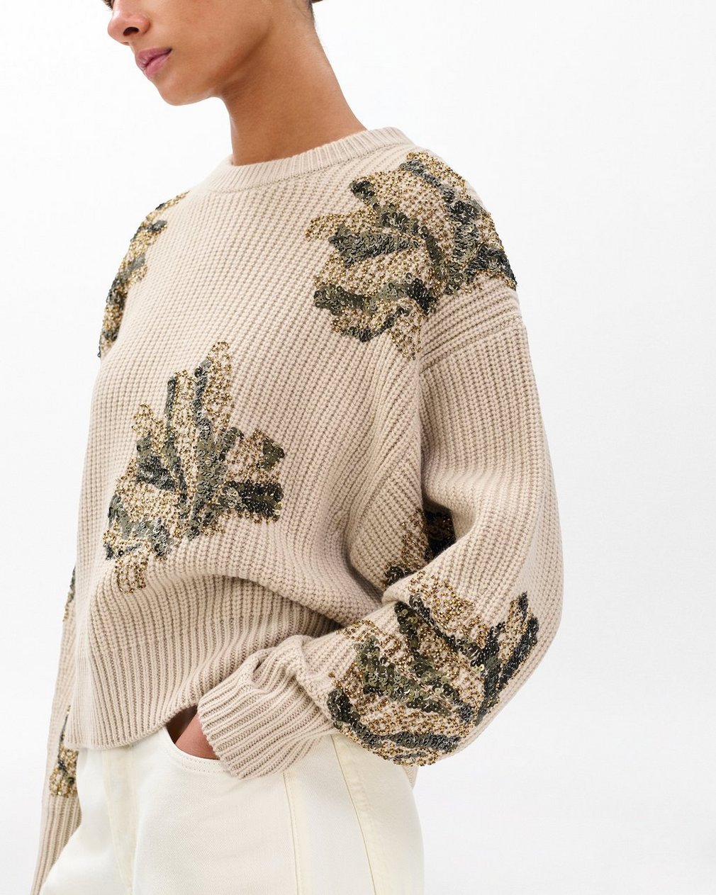 Julie Sequined Wool Sweater - Beige - Image 4