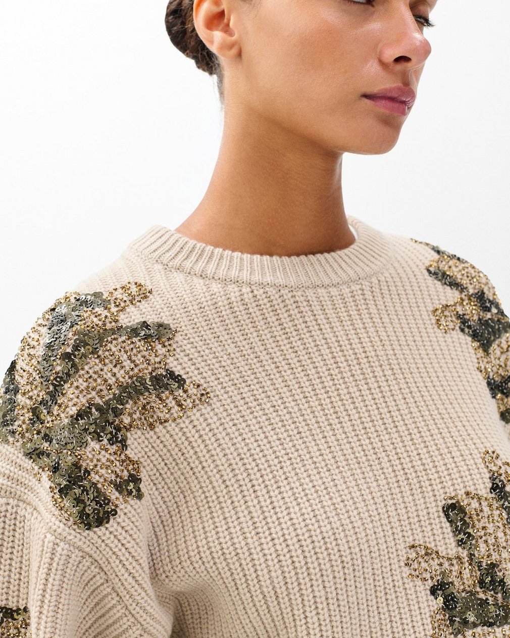 Julie Sequined Wool Sweater - Beige - Image 5