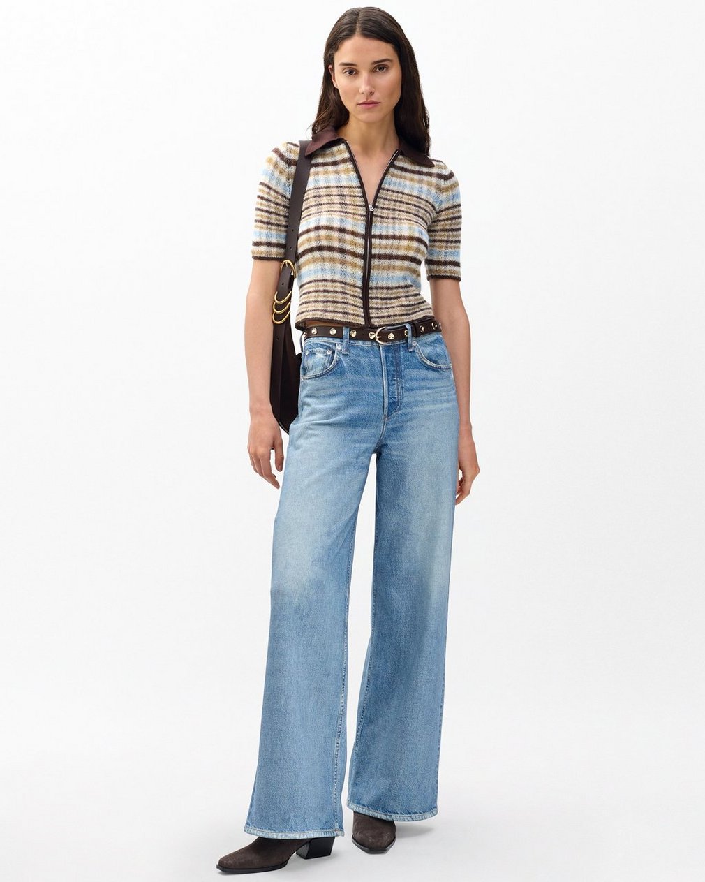 Leva Plaid Zip Polo Sweater - Ivory Multi - Image 2