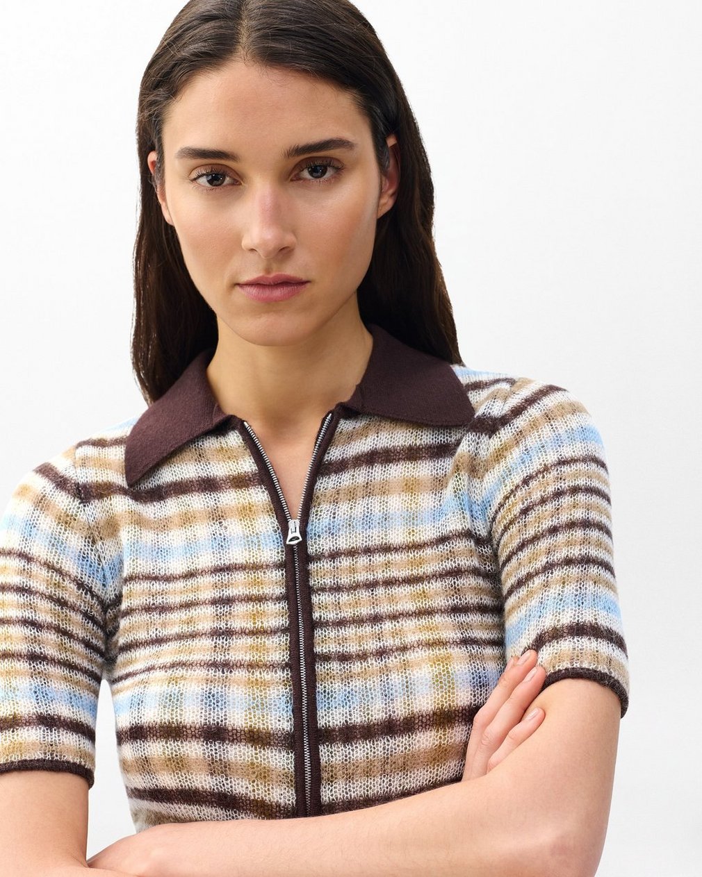 Leva Plaid Zip Polo Sweater - Ivory Multi - Image 4