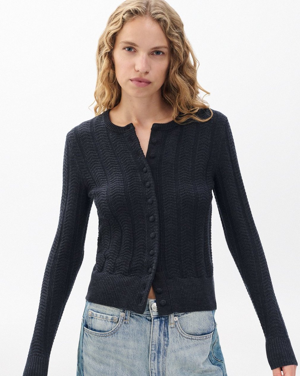 Francesca Wool-Blend Cardigan - Charcoal - Image 5