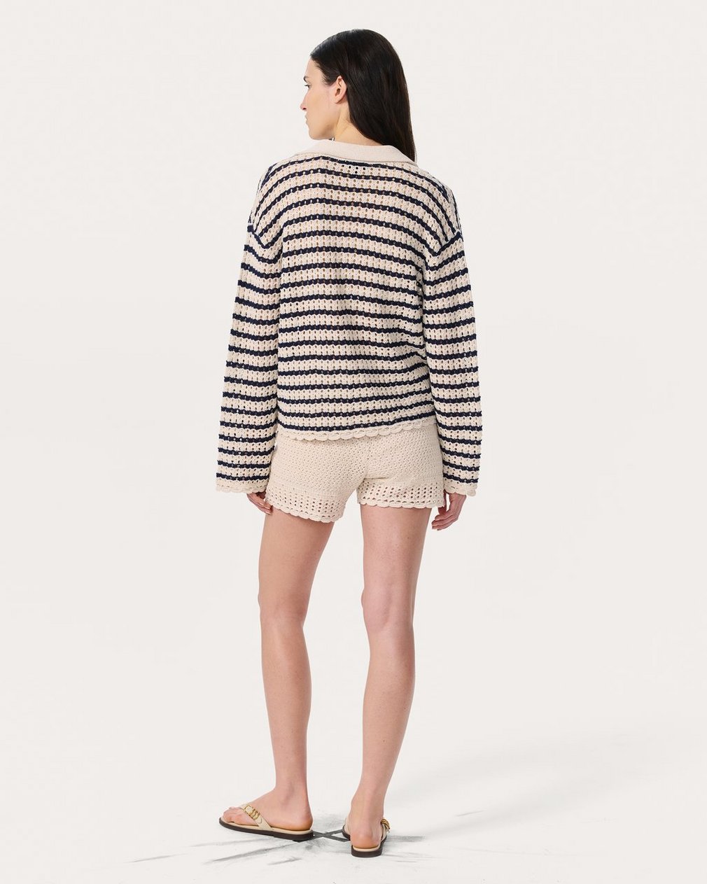 Khloe Striped Open-Knit Cardigan - Ivory - Image 6