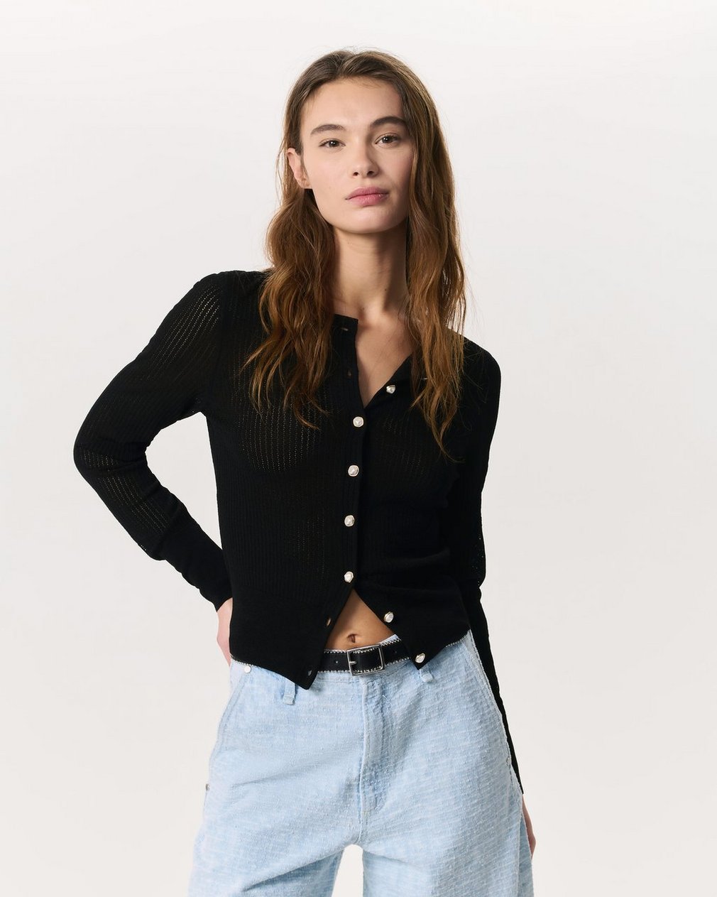 Molly Open-Knit Cardigan - Black
