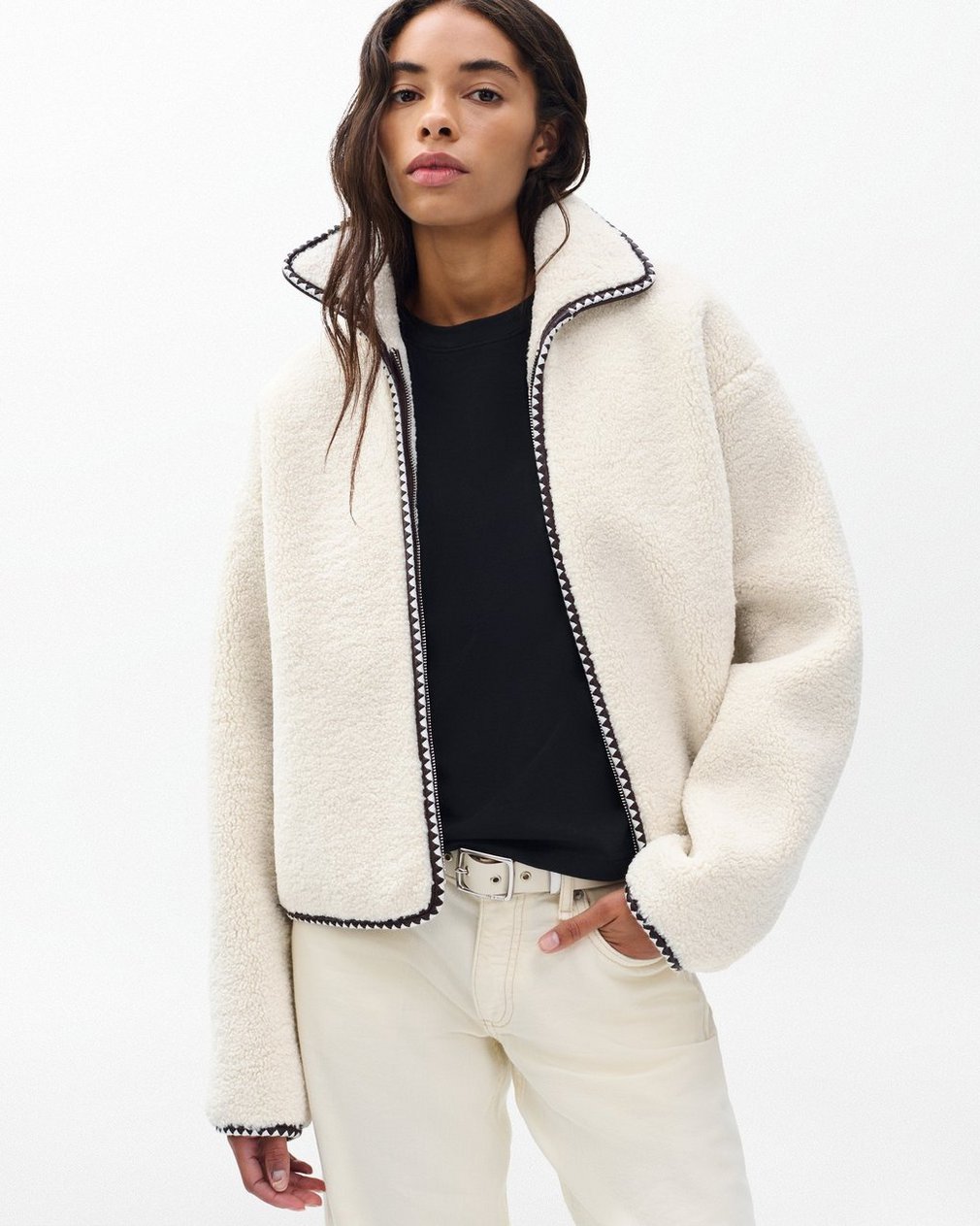 Mai Sherpa Zip-Up Jacket - Ivory - Image 4