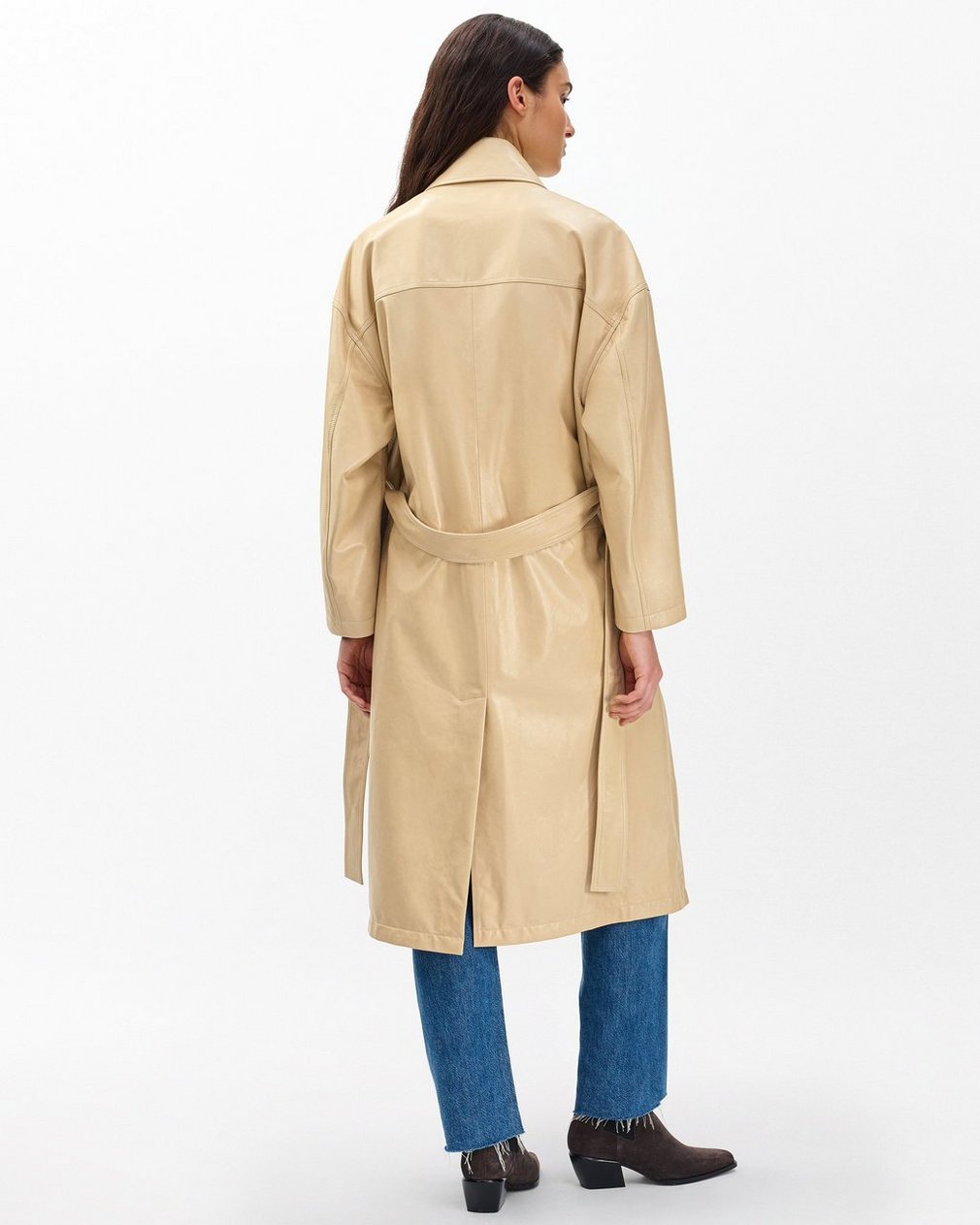 Rue Lamb Leather Trench Coat - Tan - Image 7
