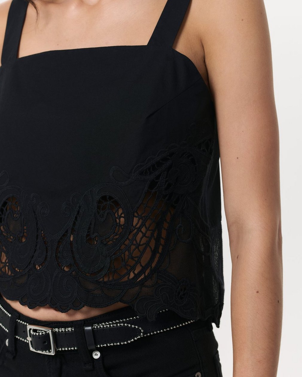 Clem Lace-Trim Poplin Tank Top - Black - Image 3