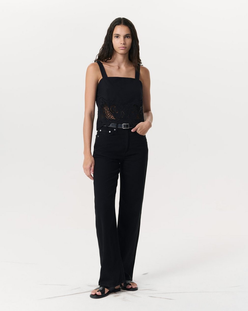 Clem Lace-Trim Poplin Tank Top - Black - Image 4