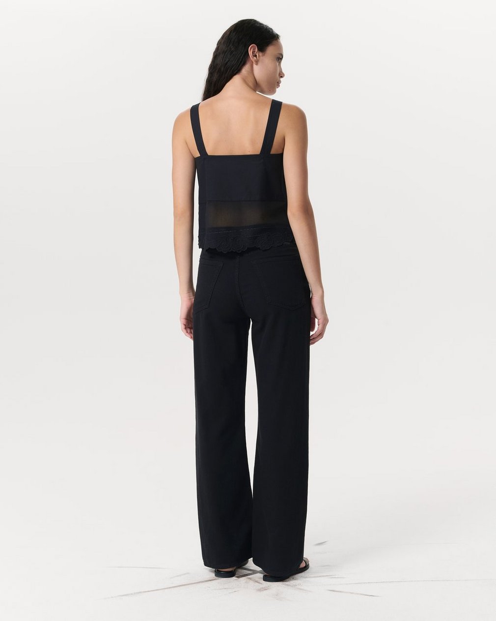 Clem Lace-Trim Poplin Tank Top - Black - Image 5
