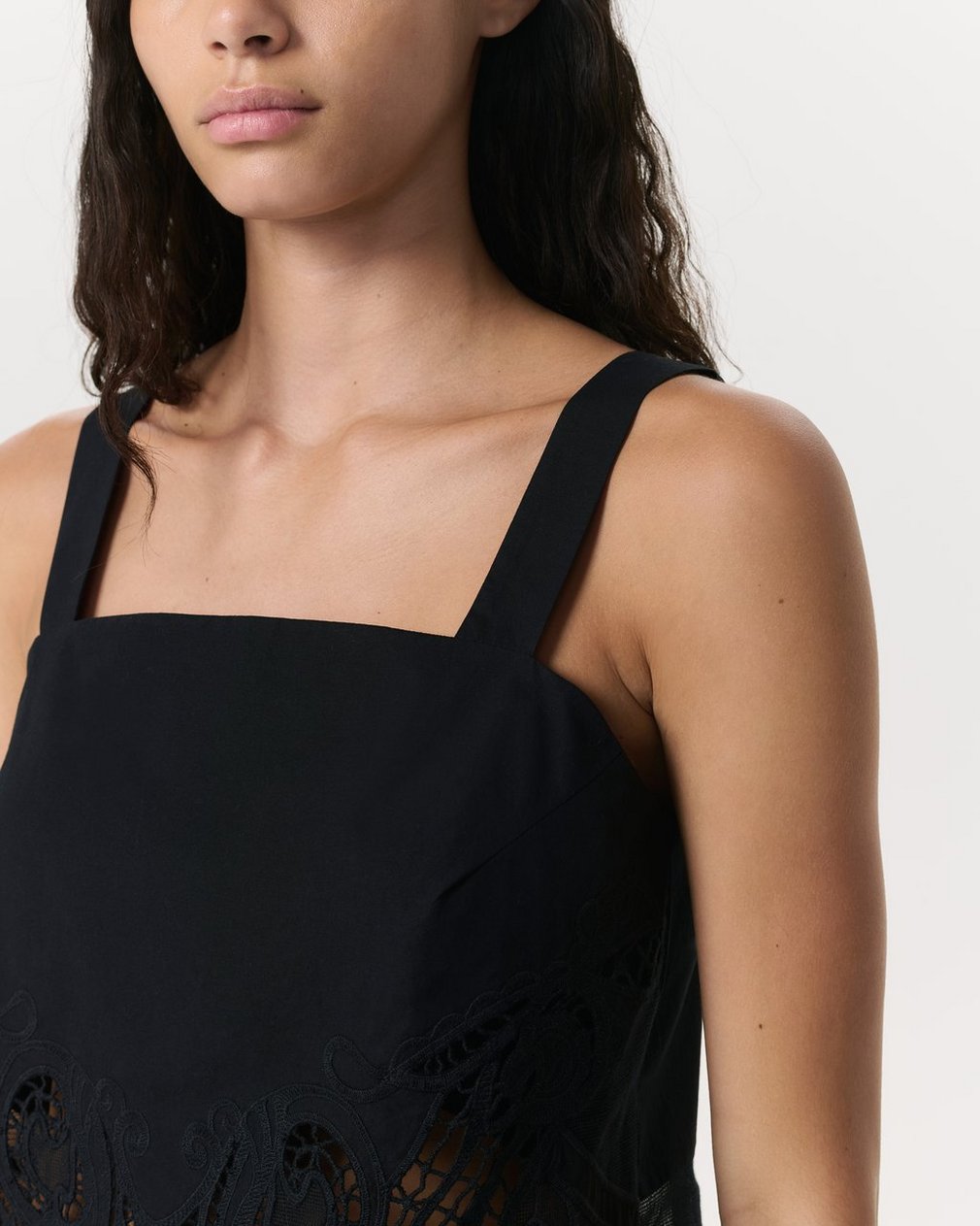 Clem Lace-Trim Poplin Tank Top - Black - Image 6