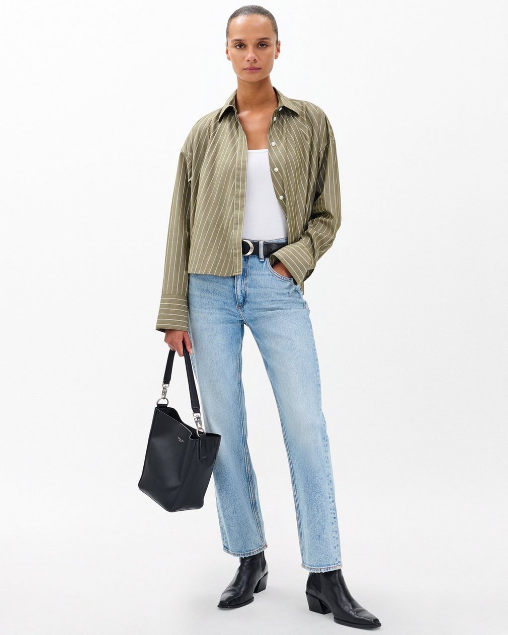 Martha Striped Poplin Shirt - Green Stripe - Image 3