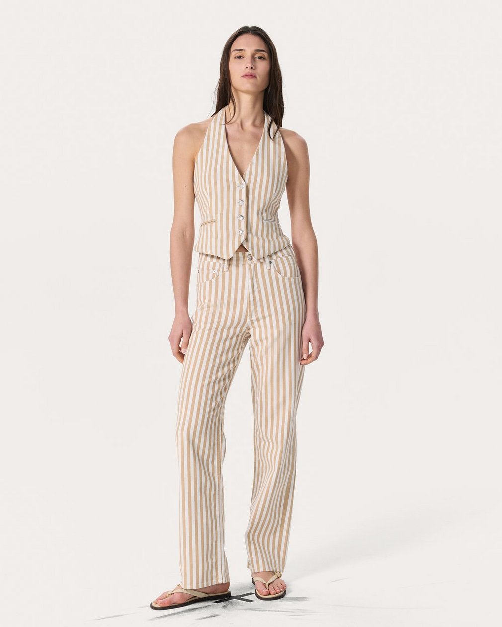 Ethel Striped Denim Vest - Tan Stripe - Image 3