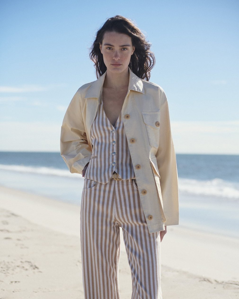 Ethel Striped Denim Vest - Tan Stripe - Image 8