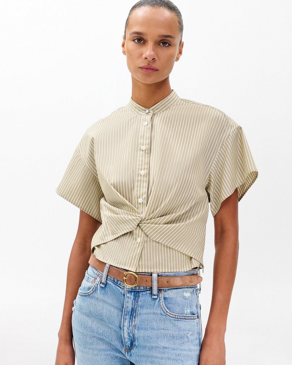 Gretchen Striped Poplin Shirt - Beige Stripe