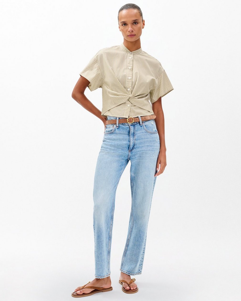 Gretchen Striped Poplin Shirt - Beige Stripe - Image 3