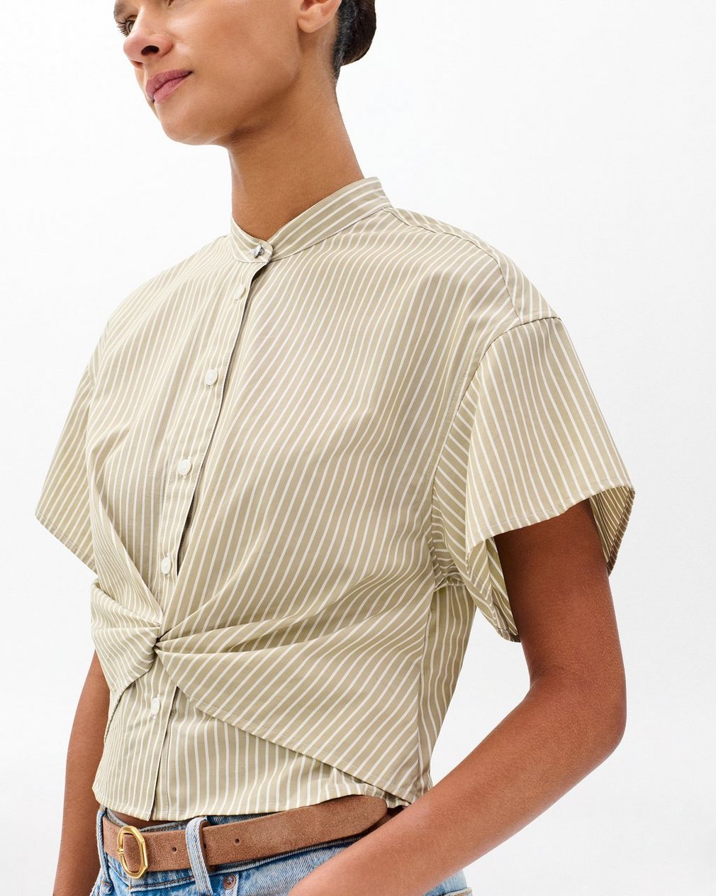 Gretchen Striped Poplin Shirt - Beige Stripe - Image 5