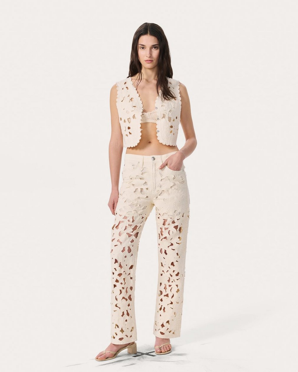 Coralie Cutout Denim Vest - Ecru - Image 3