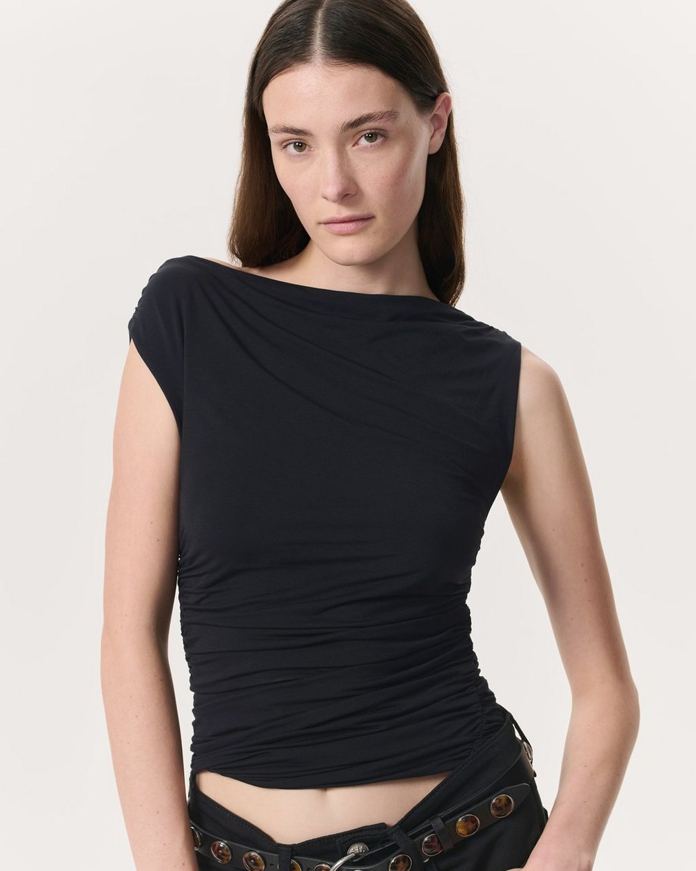Luca Shirred Scoop-Neck Top - Black - Image 3