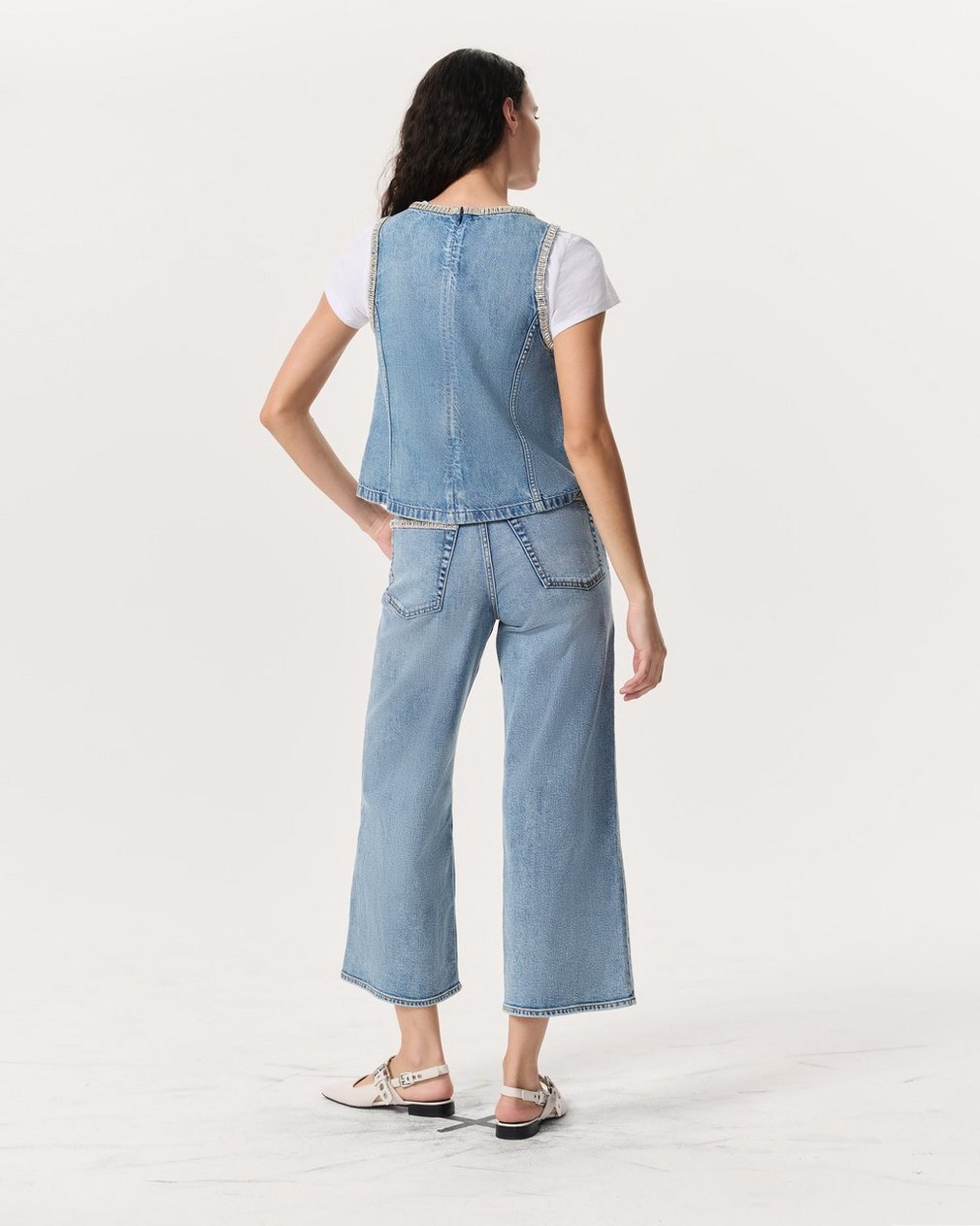 Ultra Featherweight Myla Embellished Denim Top - Pacific With Jewel - Image 5