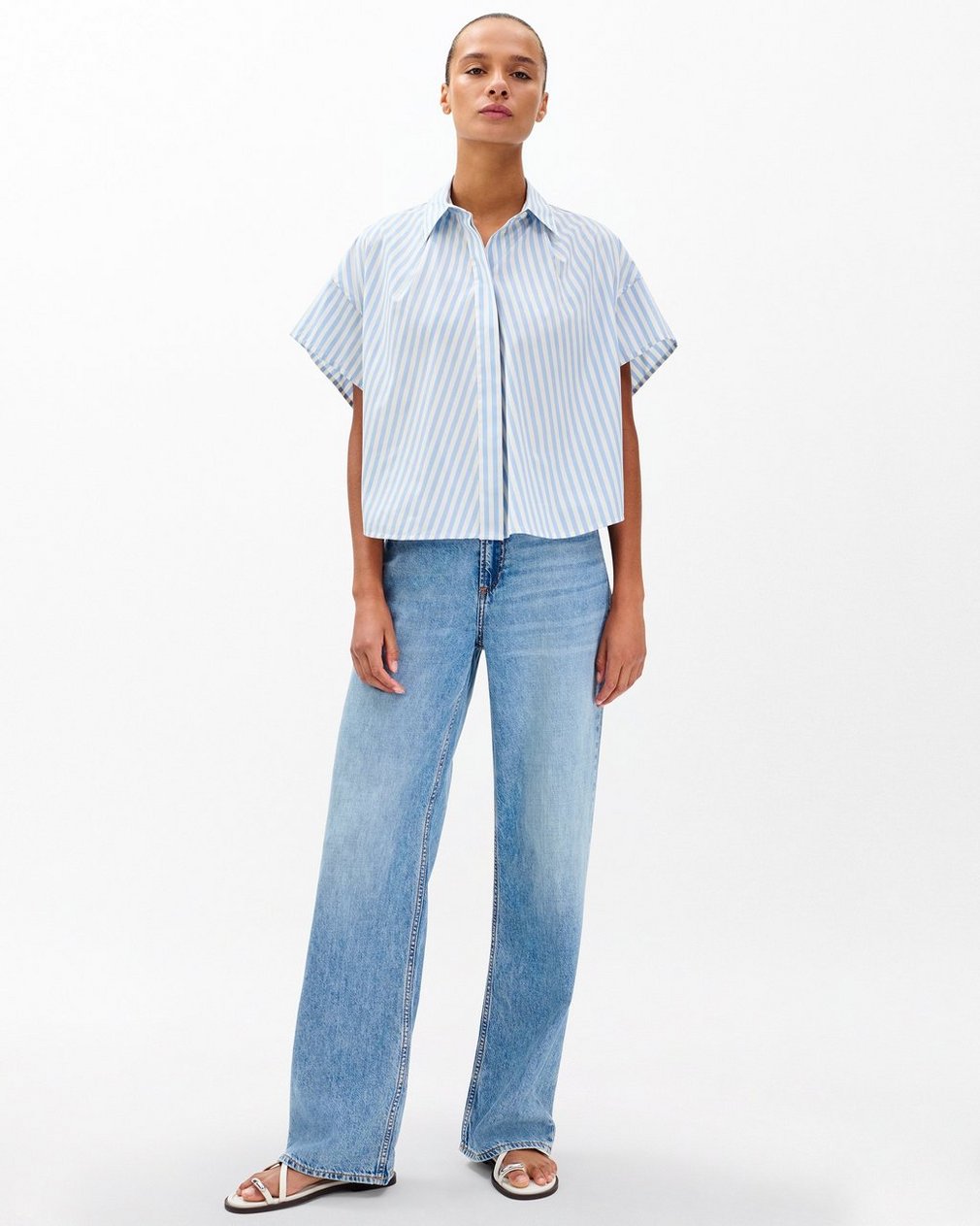 Martha Striped Short-Sleeve Shirt - Light Blue Stripe - Image 2