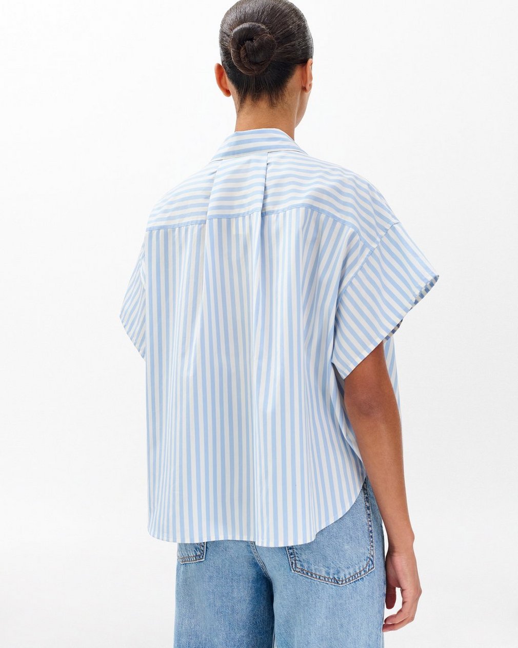 Martha Striped Short-Sleeve Shirt - Light Blue Stripe - Image 5