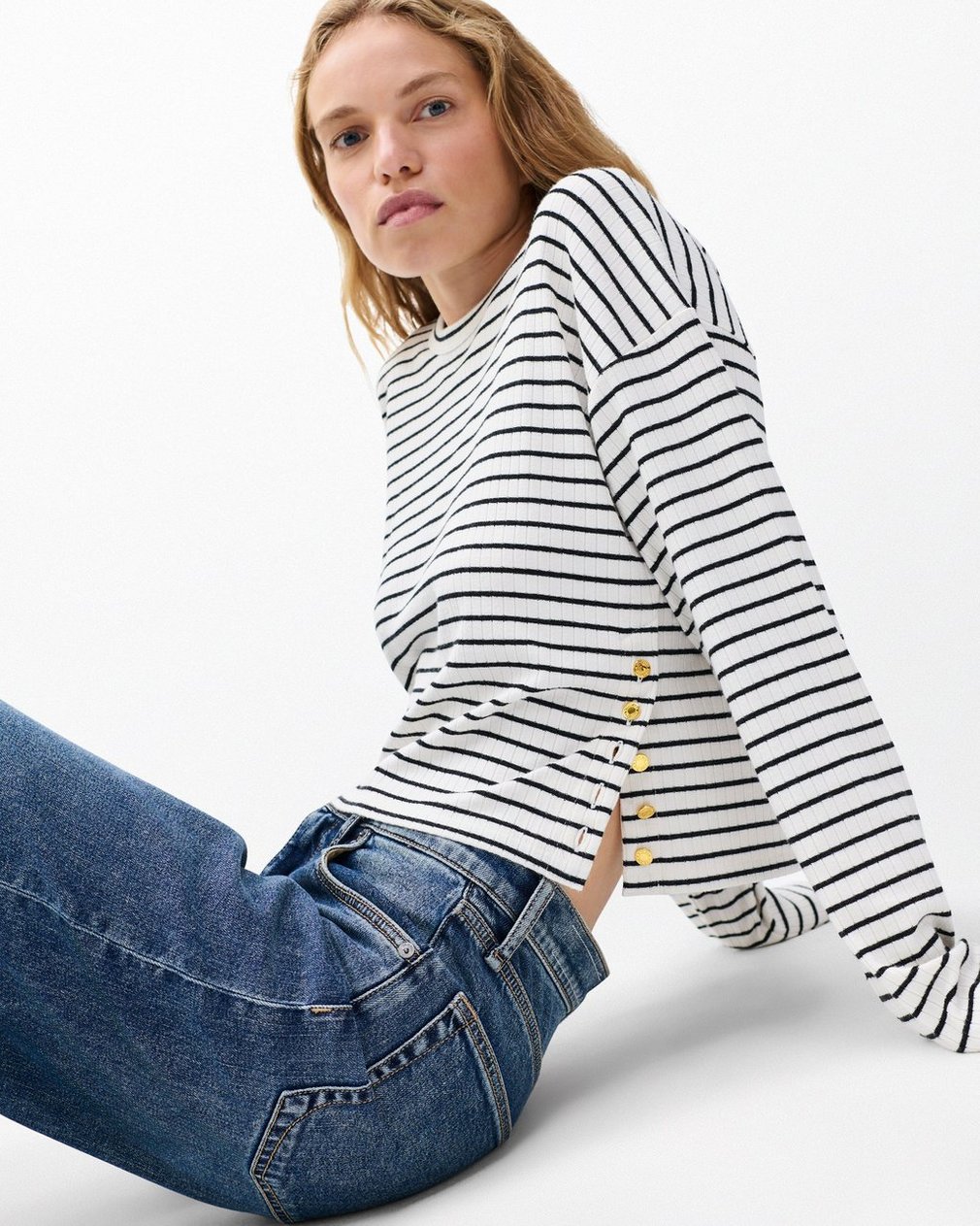 The Knit Striped Long-Sleeve Tee - Beige Multi - Image 4