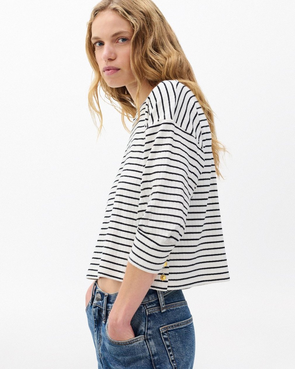 The Knit Striped Long-Sleeve Tee - Beige Multi - Image 5