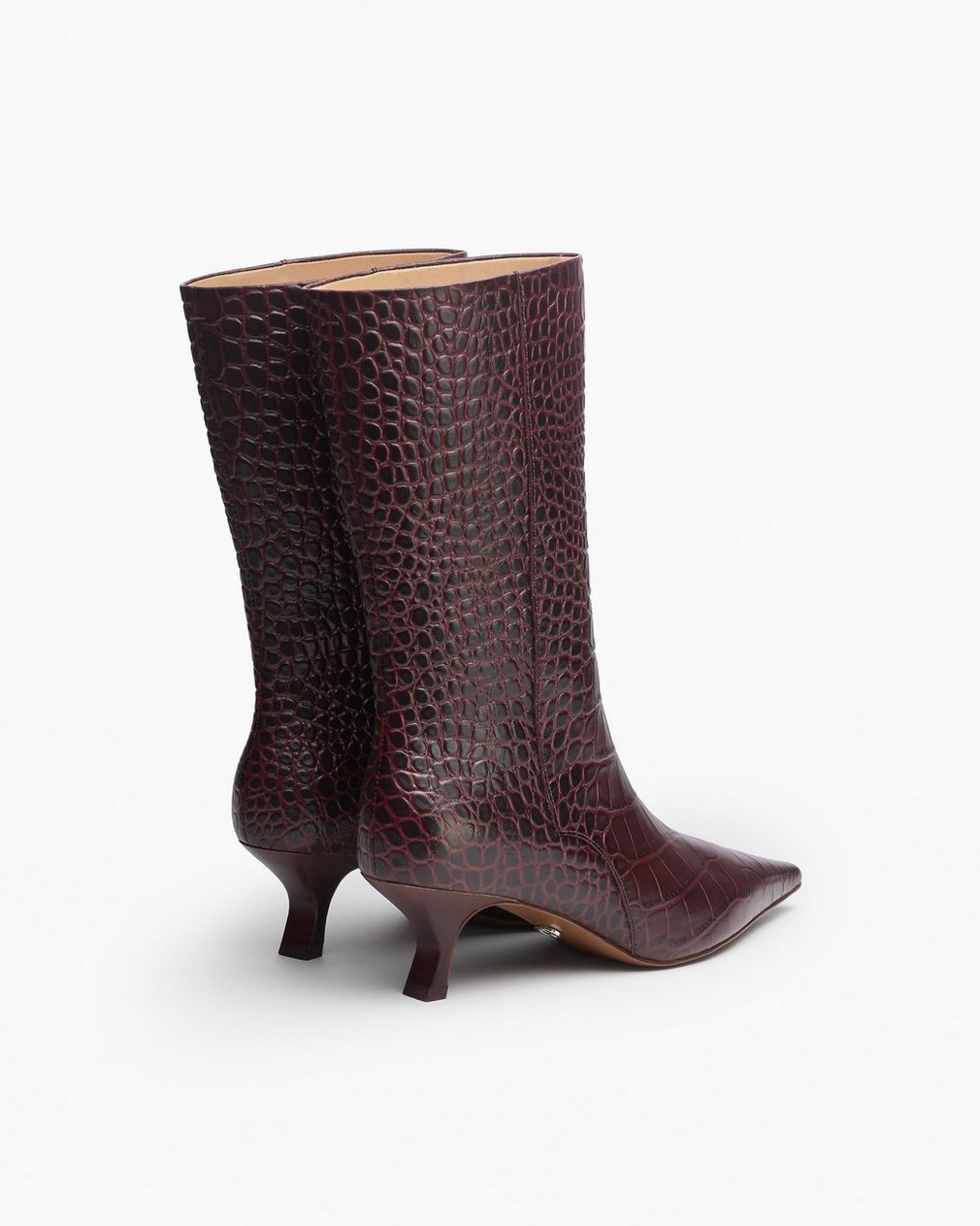 Mott Embossed Leather Boots - Bordeaux Croc - Image 4