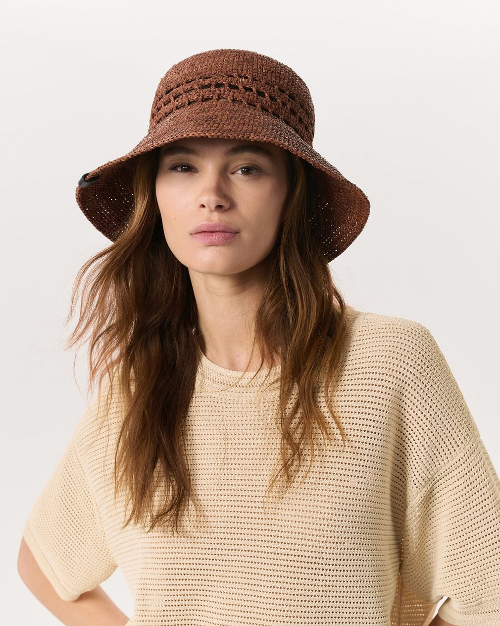 Daisie Rollable Raffia Bucket Hat - Toffee - Image 2