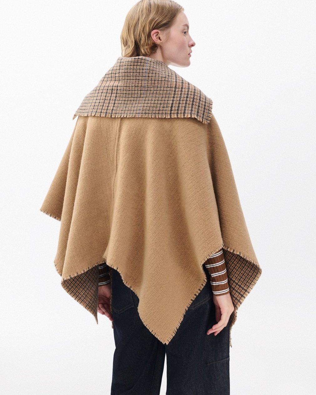 Wendy Reversible Cowl Poncho - Camel Plaid - Image 5