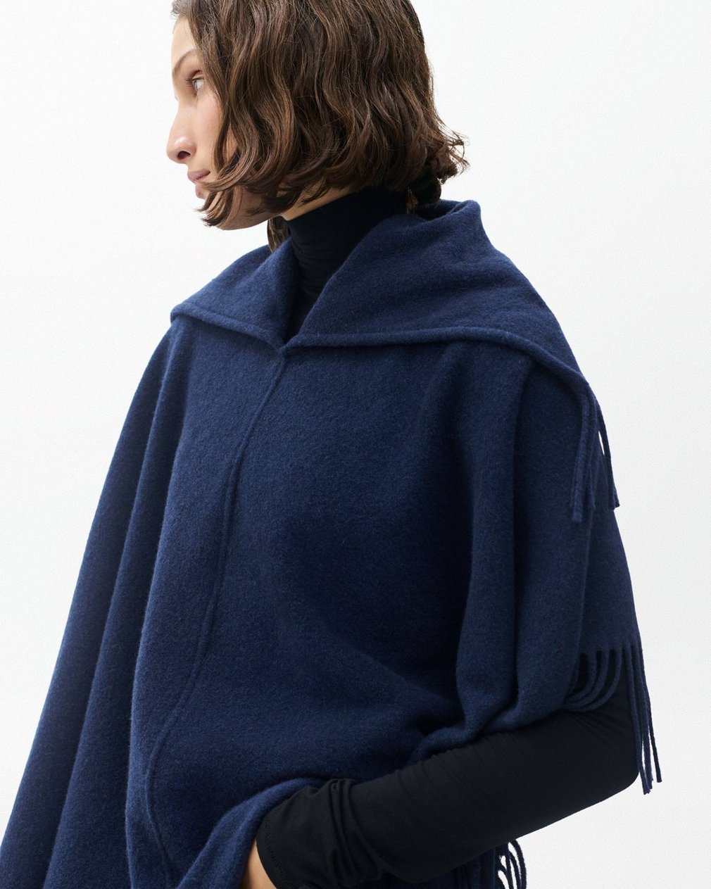 Darcey Italian Wool Cowl Poncho - Navy - Image 4