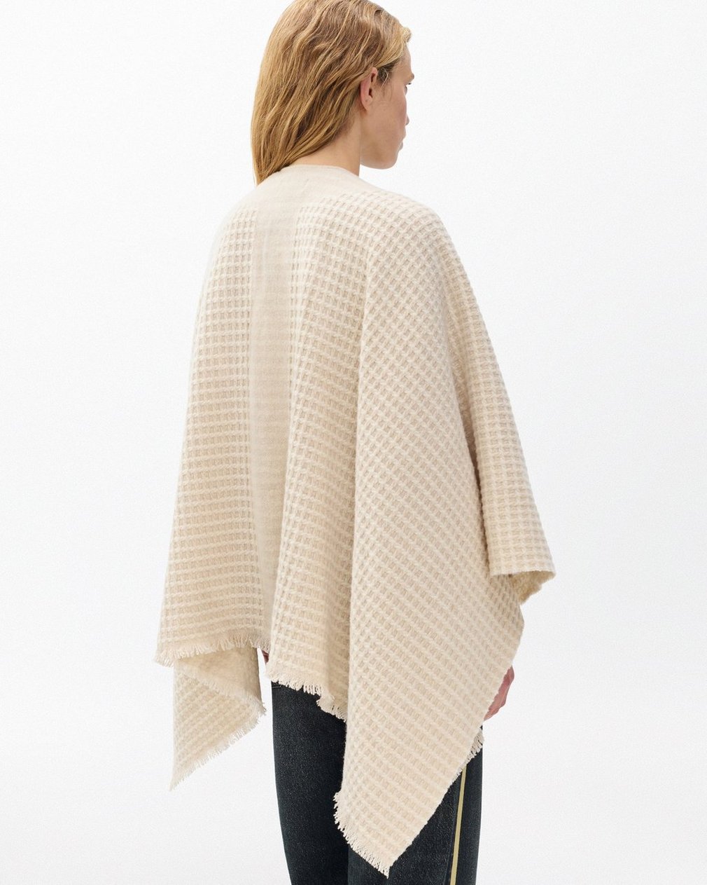 Joni Waffle-Knit Wool Poncho - Oatmeal - Image 5