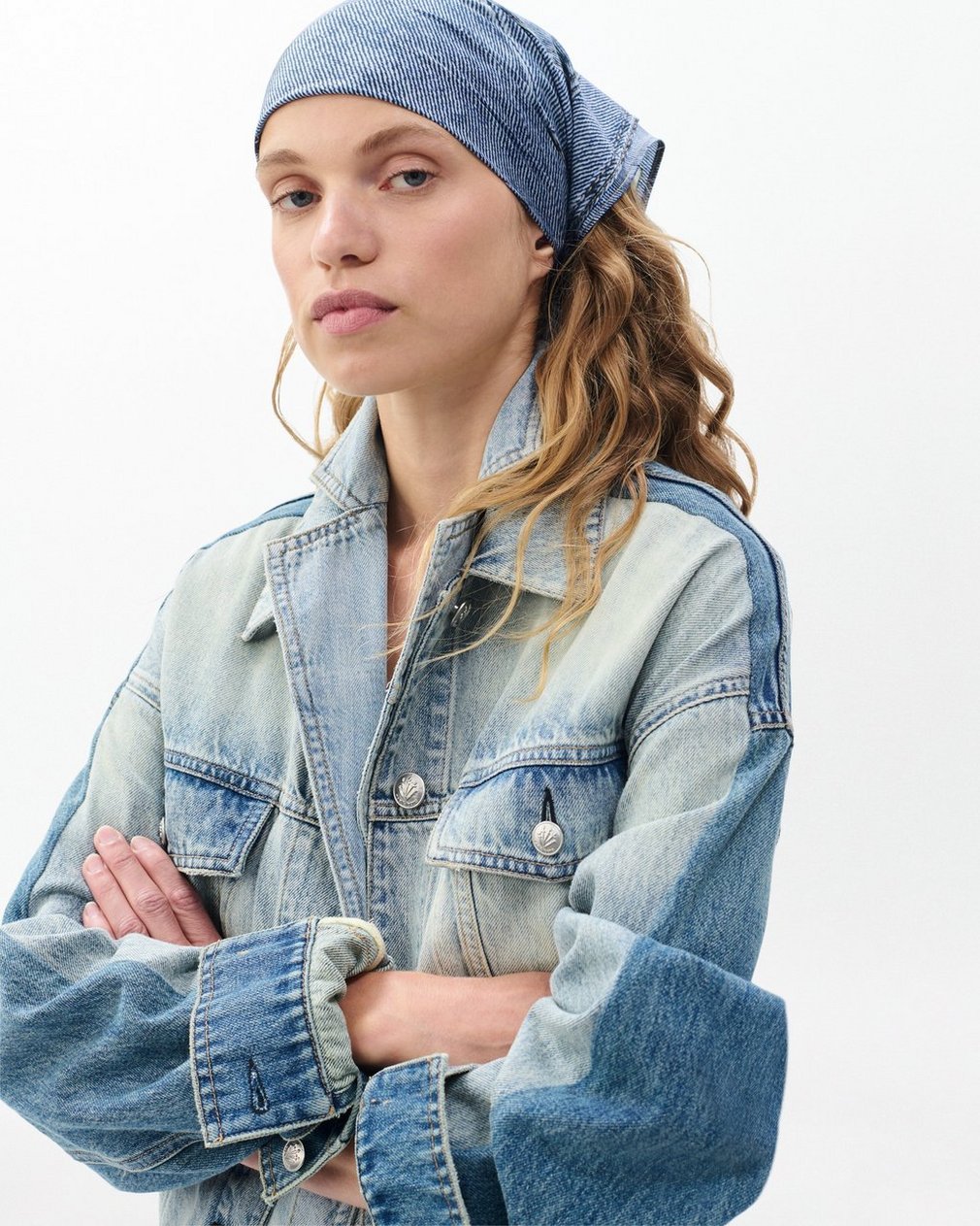 Miramar Silk Scarf - Light Wash Denim - Image 2