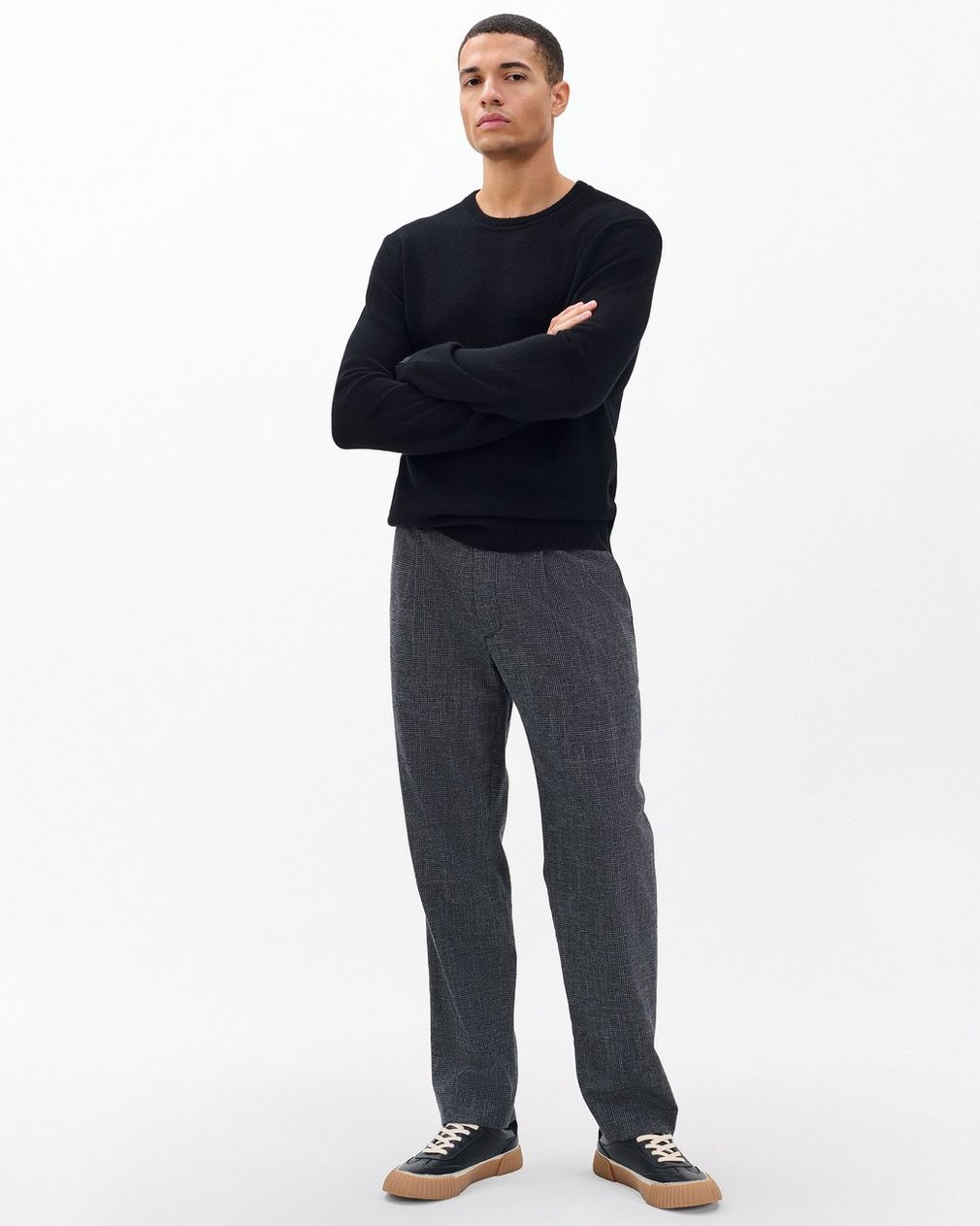Evan Pleated Italian Houndstooth Trousers - Black/Grey - Image 3