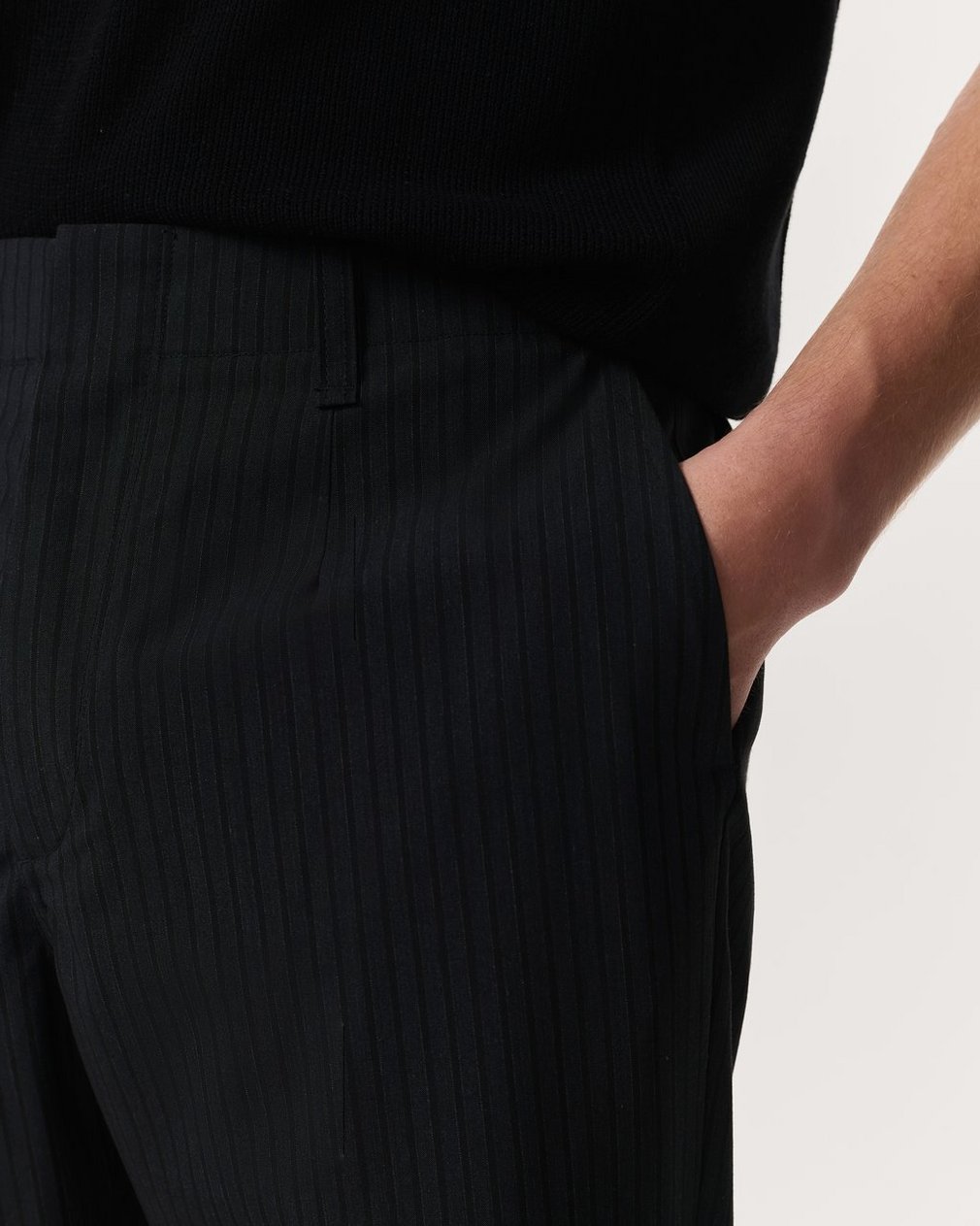 Lennox Pinstripe Italian Wool-Blend Trousers - Black - Image 4