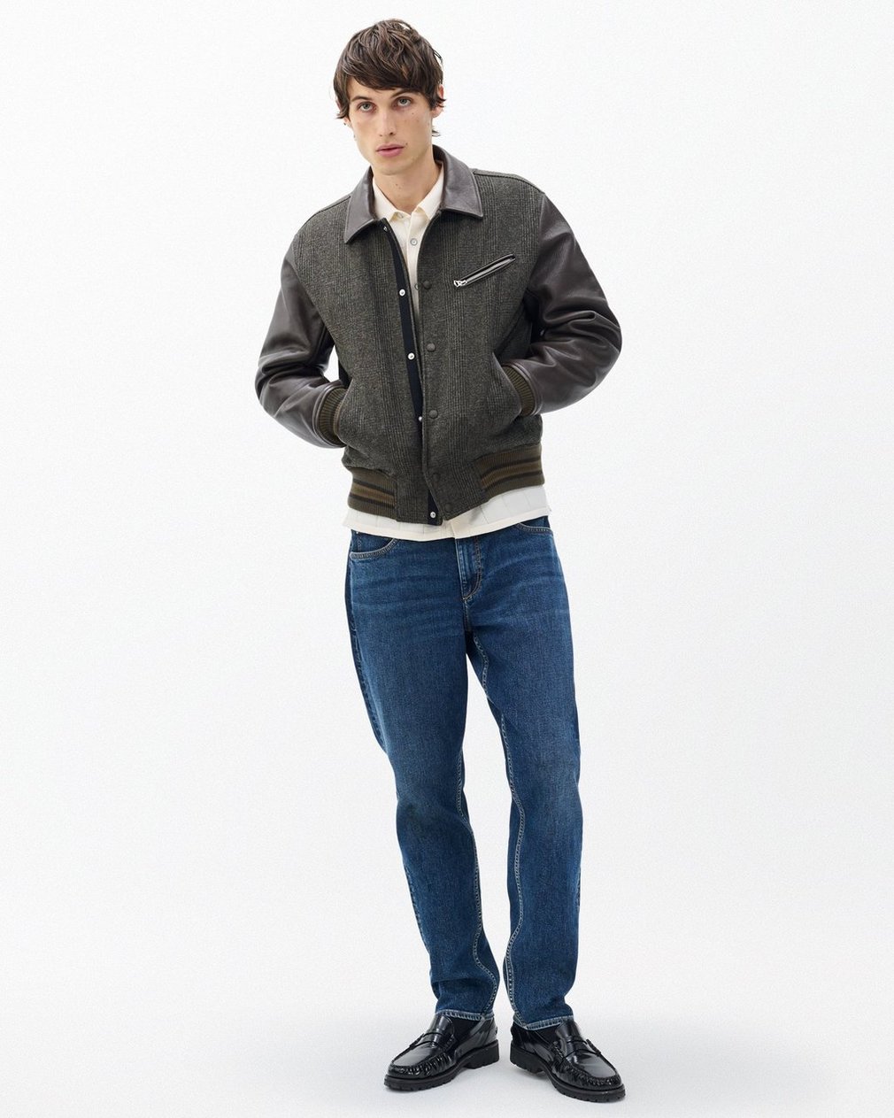 Jeremy British Wool Varsity Jacket - Brown - Image 3
